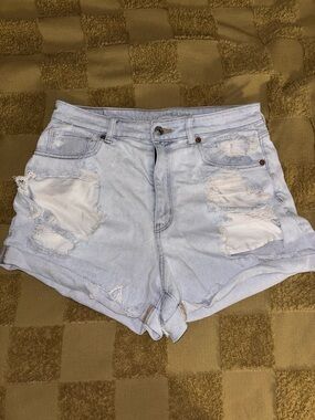 American Eagle Outfitters Light Blue Distressed High-Rise Denim Shorts